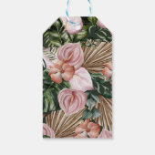 Oerwoud palmbladeren regenwoud bloemen roze groen cadeaulabel (Achterkant)