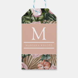 Oerwoud palmbladeren regenwoud bloemen roze groen cadeaulabel