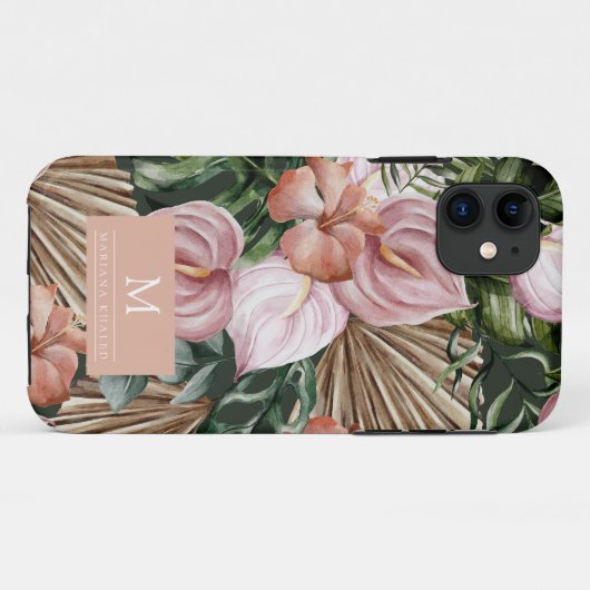 Oerwoud palmbladeren regenwoud bloemen roze groen Case-Mate iPhone case (Achterkant (horizontaal))