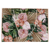 Oerwoud palmbladeren regenwoud bloemen roze groen groot cadeauzakje (Achterkant)