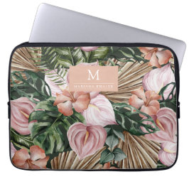 Oerwoud palmbladeren regenwoud bloemen roze groen laptop sleeve