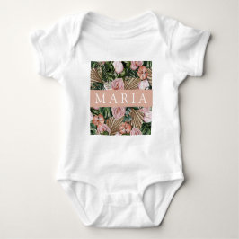 Oerwoud palmbladeren regenwoud bloemen roze groen romper