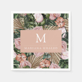 Oerwoud palmbladeren regenwoud bloemen roze groen servet