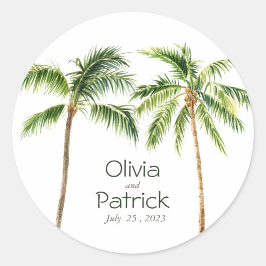 Oerwoud palmwaterverf tropisch ronde sticker (Voorkant)