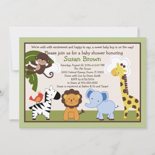 Oerwoud Pals Dieren Baby shower Kaart (Voorkant)