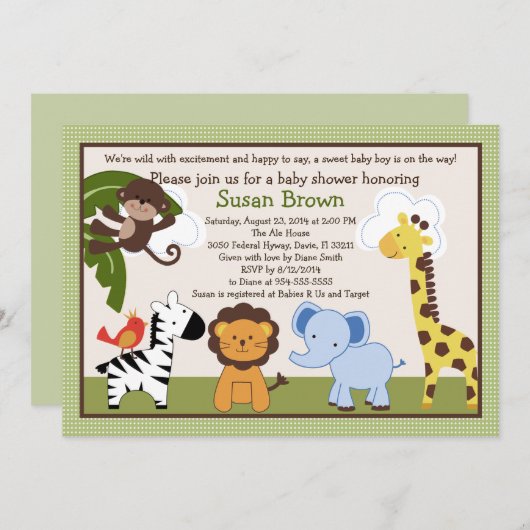 Oerwoud Pals Dieren Baby shower Kaart (Voorkant / Achterkant)