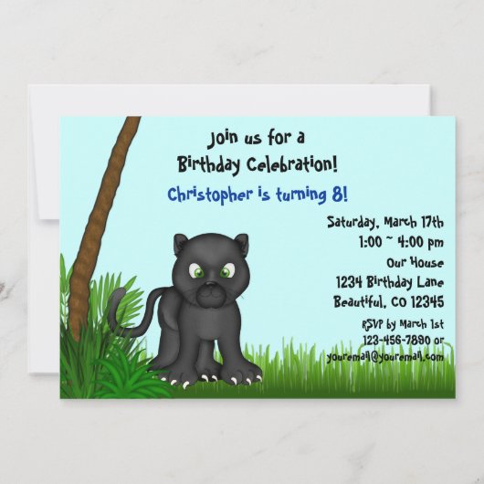 Oerwoud Panther Birthday Party Invitation Kaart (Achterkant)