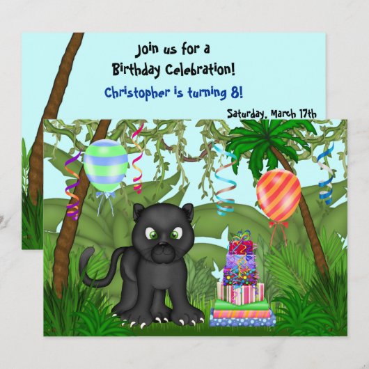 Oerwoud Panther Birthday Party Invitation Kaart (Voorkant / Achterkant)