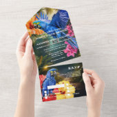 Oerwoud papegaai tropische bloemen bos all in one uitnodiging (Afscheurbaar)