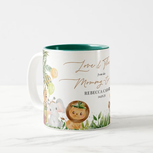 Oerwoud partij Baby shower gepersonaliseerde parti Tweekleurige Koffiemok (Voorkant links)