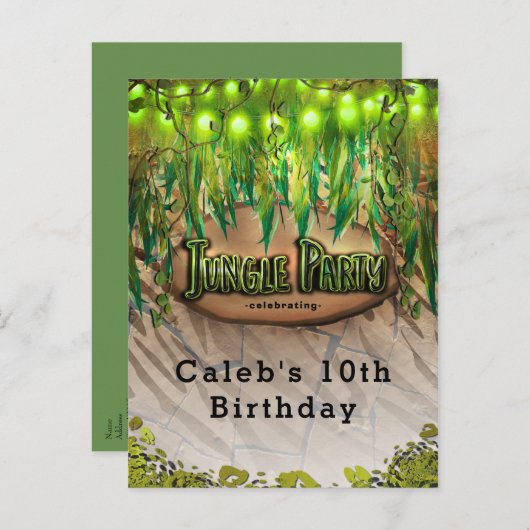 OERWOUD PARTY Leaves & Animal Print Event Flyer Aankondigingskaart (Voorkant / Achterkant)