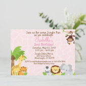 Oerwoud Party verjaardagsuitnodiging roze achtergr Kaart (Staand voorkant)