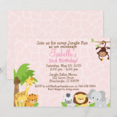 Oerwoud Party verjaardagsuitnodiging roze achtergr Kaart (Voorkant / Achterkant)