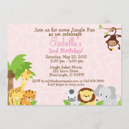 Oerwoud Party verjaardagsuitnodiging roze achtergr Kaart