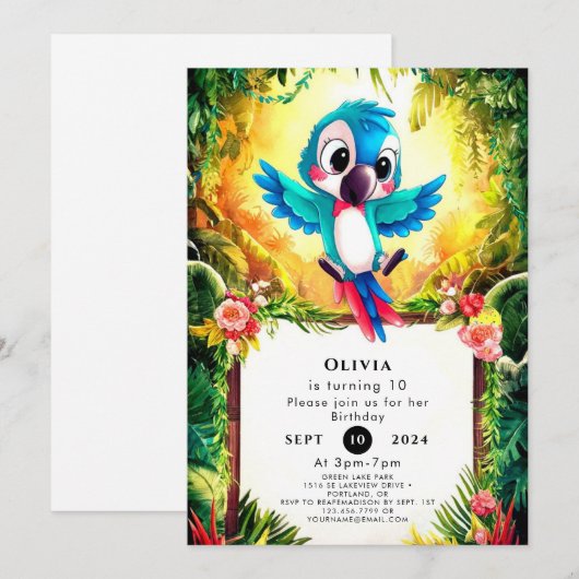 Oerwoud Pastel Parrot Verjaardag Kaart (Voorkant / Achterkant)