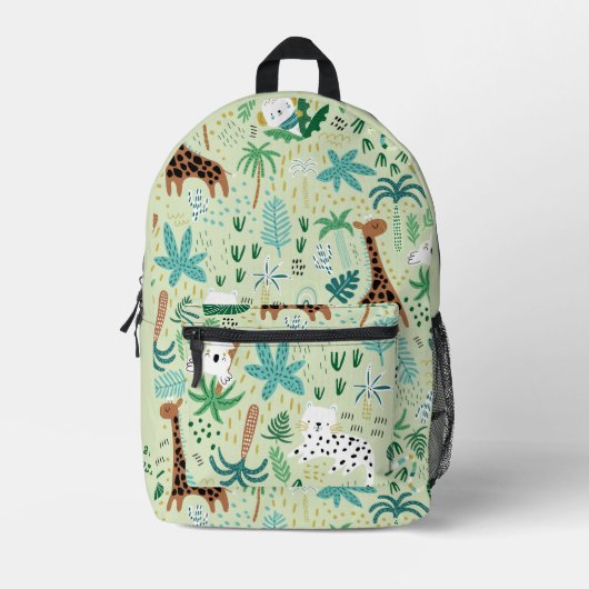 Oerwoud Patroon Leuke Dieren Tropische Print Kinde Bedrukte Rugzak (Voorkant)