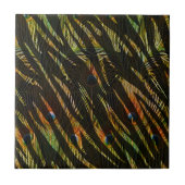 Oerwoud Patroon Zebra Strepen en Pauw Veren Tegeltje (Voorkant)