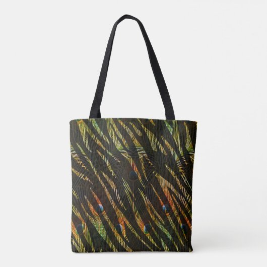 Oerwoud Patroon Zebra Strepen en Pauw Veren Tote Bag (Achterkant)