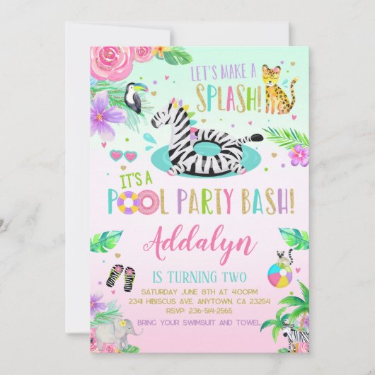 Oerwoud Pool Party Invitation Kaart (Voorkant)