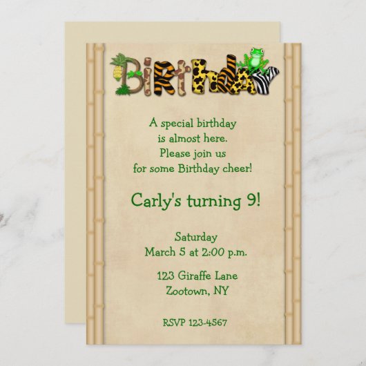 Oerwoud Print Frog Birthday Party Kaart (Voorkant / Achterkant)