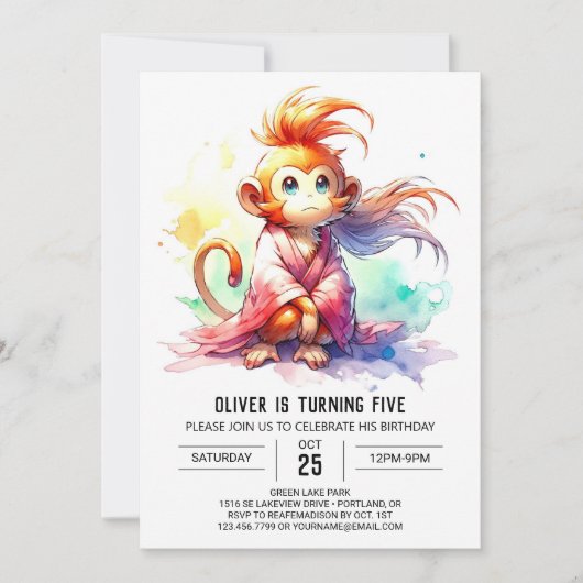 Oerwoud Printable Monkey Birthday Kaart (Voorkant)