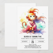 Oerwoud Printable Monkey Birthday Kaart (Voorkant / Achterkant)