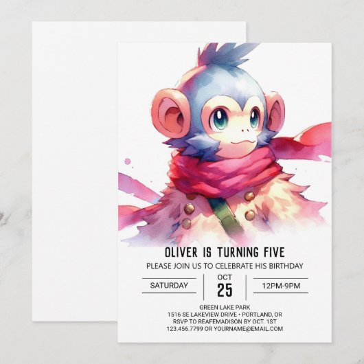 Oerwoud Printable Monkey Birthday Kaart (Voorkant / Achterkant)