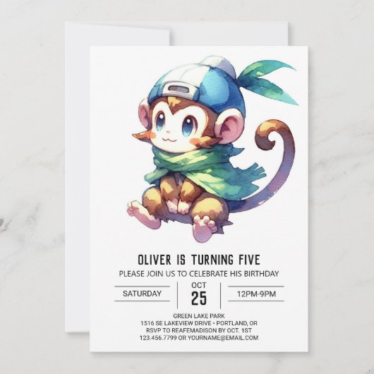 Oerwoud Printable Monkey Birthday Kaart (Voorkant)