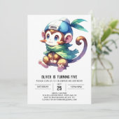 Oerwoud Printable Monkey Birthday Kaart (Staand voorkant)