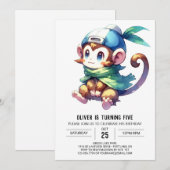 Oerwoud Printable Monkey Birthday Kaart (Voorkant / Achterkant)