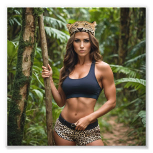 Oerwoud Queen FBB Striking A Pose in Leopard Skin Foto Afdruk
