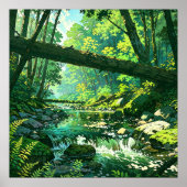 Oerwoud Ravine - Levendige bos illustratie stijl Poster (Voorkant)