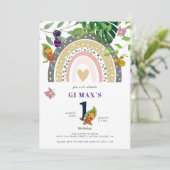 Oerwoud, regenboog en kameleon Baby 1e verjaardag Kaart (Staand voorkant)