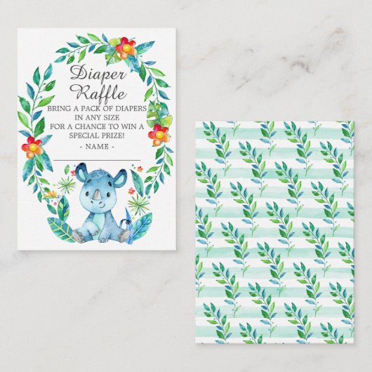 Oerwoud Rhino Baby shower Diaper Raffle Informatiekaartje (Voorkant / Achterkant)