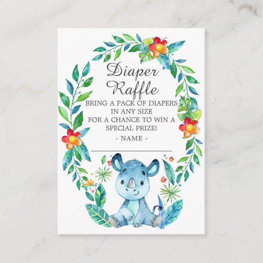 Oerwoud Rhino Baby shower Diaper Raffle Informatiekaartje (Voorkant)