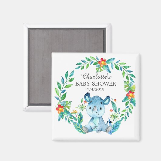 Oerwoud Rhino Baby shower Favor Magnet (Voorkant / Achterkant)