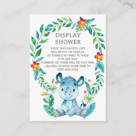 Oerwoud Rhino Baby shower Gift Display Douche Informatiekaartje (Voorkant)