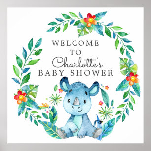 Oerwoud Rhino Baby shower Welkom Poster