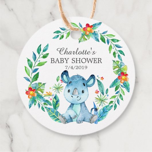 Oerwoud Rino Baby shower Favor Gift Label (Achterkant)