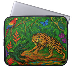 "Oerwoud Rivals" - Kleurrijk Wildlife Portret Laptop Sleeve