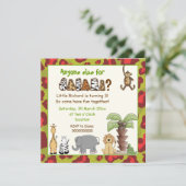 Oerwoud rood, groene safari kinderen verjaardagsfe kaart (Staand voorkant)