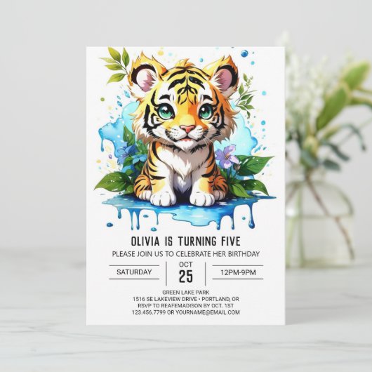 Oerwoud Rumble Tiger Boy Verjaardagsuitnodiging Kaart (Staand voorkant)