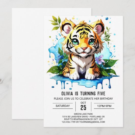 Oerwoud Rumble Tiger Boy Verjaardagsuitnodiging Kaart (Voorkant / Achterkant)