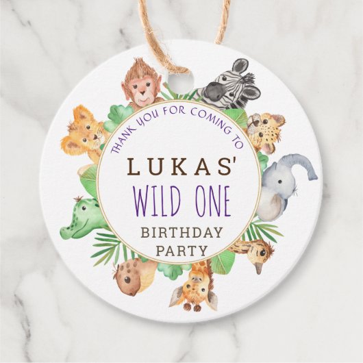 Oerwoud Safari 1e verjaardag Dank u Bedankjes Labels (Voorkant)