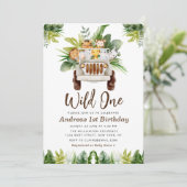oerwoud safari 1e verjaardagsfeestuitnodiging kaart (Staand voorkant)