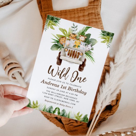 oerwoud safari 1e verjaardagsfeestuitnodiging kaart