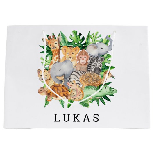 Oerwoud Safari 1st Birthday Party Groot Cadeauzakje (Voorkant)