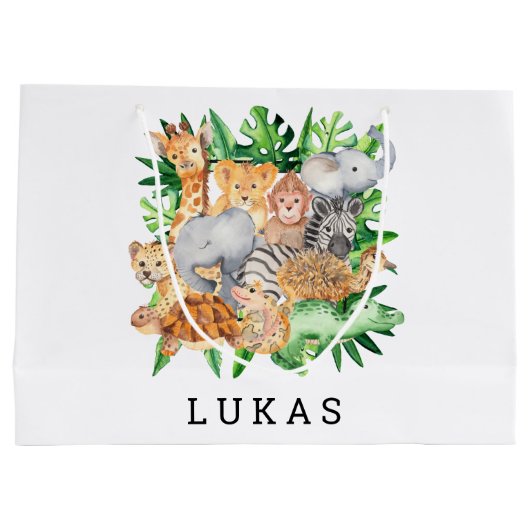 Oerwoud Safari 1st Birthday Party Groot Cadeauzakje (Achterkant)