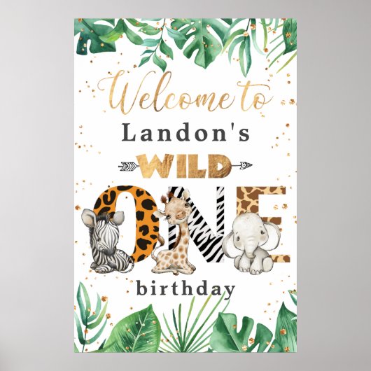 Oerwoud Safari 1st Birthday Party Welcome Poster (Voorkant)