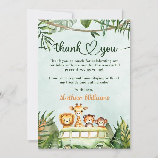 Oerwoud Safari 1ste verjaardag Bedankkaart (Voorkant)